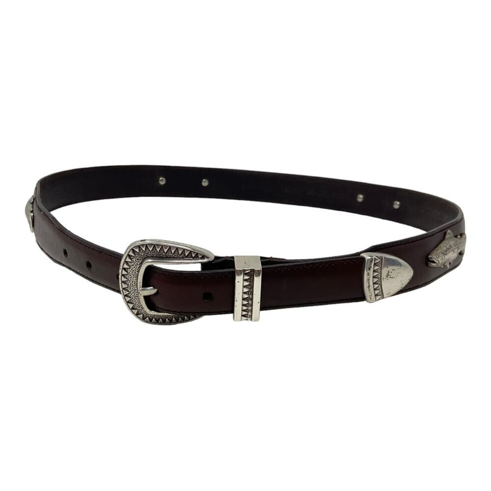 Vintage Woolrich Genuine Leather Silver Salmon Belt Women’s Size 34